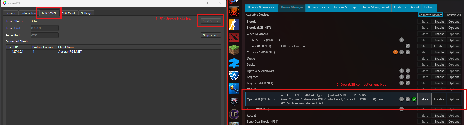OpenRGB Setup screenshot