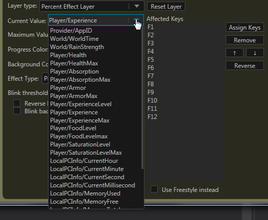 An example of a drop down containing a list of State Variables for Minecraft