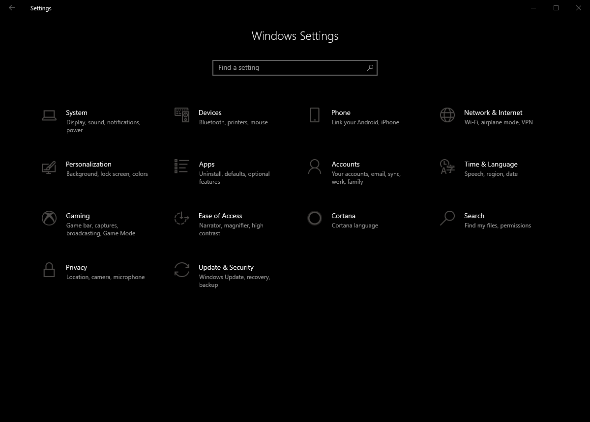 Windows settings app