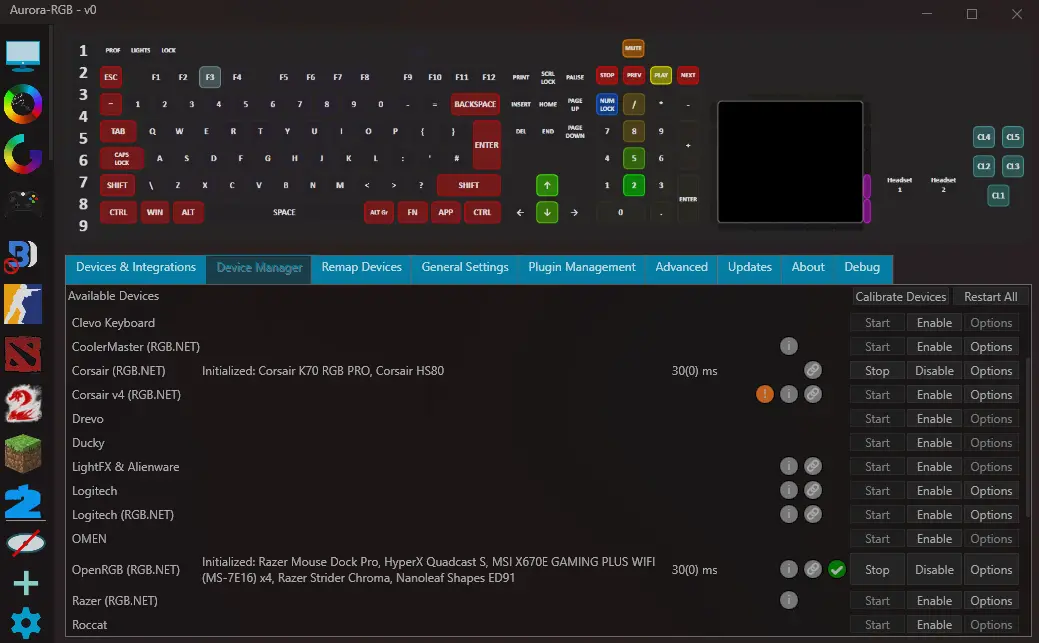 Device Manager settings screenshot
